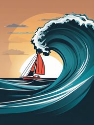 Sailboat in Waves Sticker - Sailboat navigating ocean waves, ,vector color sticker art,minimal