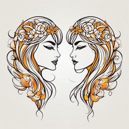 feminine gemini tattoos  simple vector color tattoo