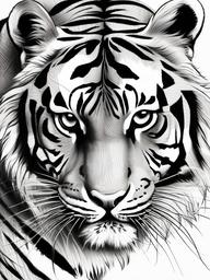 drawing of a tiger hunting  minimal rough sketch scribbles,doodles,black and white