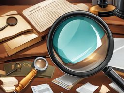 magnifying glass clipart - a magnifying glass unveiling hidden mysteries, on the cluttered desk of a detective's office 