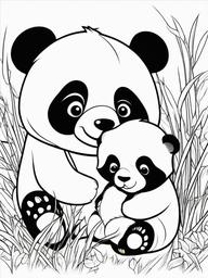 Panda Coloring Pages - Panda and a baby panda playing in a meadow  simple coloring pages