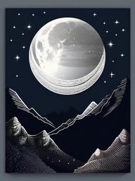 Moon clipart - moon shining over a mountain range  