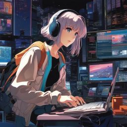 A tech-savvy anime girl, with a penchant for hacking, uncovers a digital conspiracy that blurs the lines between the real and virtual worlds.  1990s anime style