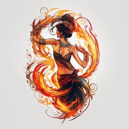 fire dancer tattoo  simple color tattoo,white background