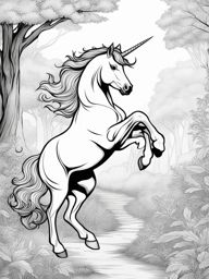 unicorn coloring pages - a graceful unicorn gallops through a mystical forest. 