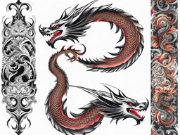 Dragon spine tattoo, Tattoos that elegantly adorn the spine with dragon imagery.  color, tattoo style pattern, clean white background