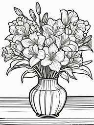 Alstroemeria coloring page sheet - Alstroemeria flowers arranged in a vase on a sunny kitchen table.  black outline printable coloring page