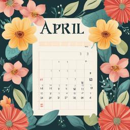 April clipart - April calendar page with flowers  