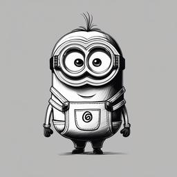 drawing of a minion with a silly expression  minimal rough sketch scribbles,doodles,black and white