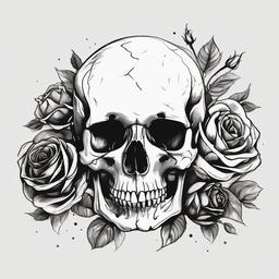 drawing of a skull and roses with candlelight  minimal rough sketch scribbles,doodles,black and white