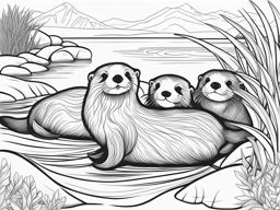 sea otters cute animals coloring page 