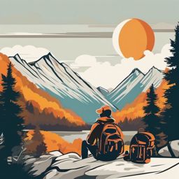 Hiker's Rest clipart - A rest stop during a mountain hike, ,vector color clipart,minimal