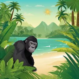 Cute Gorilla in a Tropical Paradise  clipart, simple