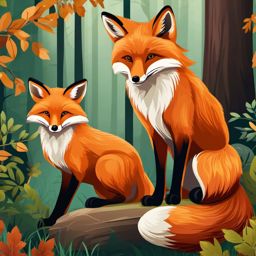 Fox Clipart, Sly and cunning foxes in a forest. 