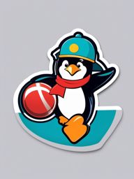 Penguin Bowling Strike Sticker - A triumphant penguin celebrating a bowling strike. ,vector color sticker art,minimal