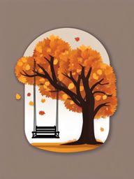 Tree with Swing in Autumn Sticker - Tree with a swing in an autumnal setting, ,vector color sticker art,minimal
