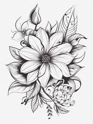 Floral Hip Tattoo - Tattoo specifically designed for the hip area, featuring floral elements.  simple color tattoo,minimalist,white background