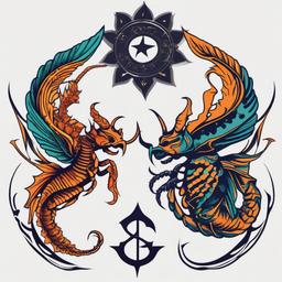 combination scorpio and pisces tattoo  simple vector color tattoo