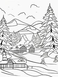 Winter Fun Coloring Pages - Sledding, Snowmen, and Other Winter Joys  minimal black outline printable sheet, coloring page