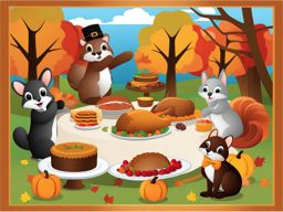 thanksgiving clip art,sharing a bountiful feast with forest critters 