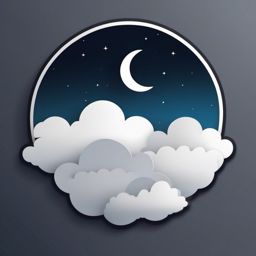 Moon and Cloud Sticker - Crescent moon behind a fluffy cloud, ,vector color sticker art,minimal