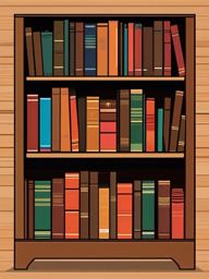 Bookshelf Filled with Treasured Books Clipart - Wooden bookshelf brimming with well-loved books.  color clipart, minimalist, vector art, 