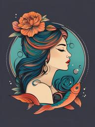feminine pisces tattoo  simple vector color tattoo