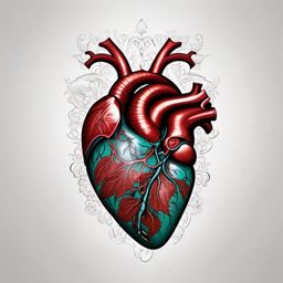 Anatomical heart tattoo, Detailed depiction of the human heart, unveiling the intricacies of love and life. , tattoo color art, clean white background