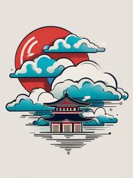 Korean Cloud Tattoo-Cultural and artistic tattoo featuring clouds in Korean style, capturing traditional and symbolic aesthetics.  simple color vector tattoo