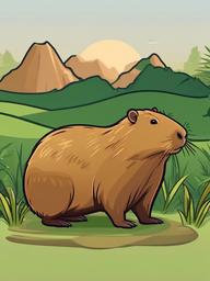 Capybara cartoon - friendly giant rodent  cartoon sticker style