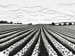 drawing of a strawberry field  minimal rough sketch scribbles,doodles,black and white