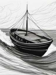 drawing of a boat in a storm  minimal rough sketch scribbles,doodles,black and white