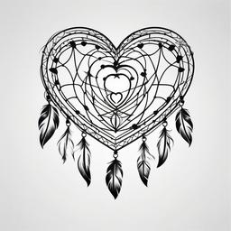 Dream Catcher Heart Tattoo - Tattoo combining a dream catcher with a heart shape.  simple vector tattoo,minimalist,white background