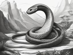 drawing of a snake in a fantasy setting  minimal rough sketch scribbles,doodles,black and white