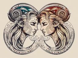 aries and virgo intertwined tattoo  simple vector color tattoo