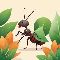 Ant Clip Art - Hardworking ant carrying a tiny leaf,  color vector clipart, minimal style