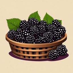 Blackberry Pint Basket Clipart - A basket filled with freshly picked blackberries.  color vector clipart, minimal style