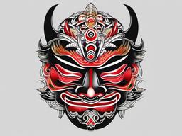 japanese traditional mask tattoo  simple color tattoo,white background,minimal