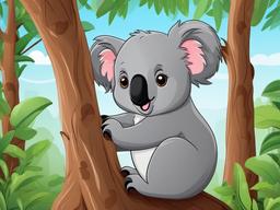 Koala Cartoon - Cartoon of koala hugging a tree  