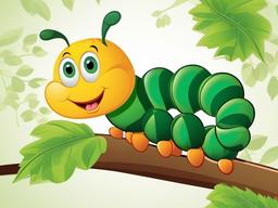 Caterpillar Cartoon - Cartoon of caterpillar on a leafy branch  