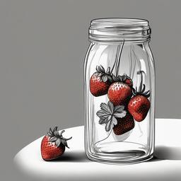 drawing of a strawberry in a jar  minimal rough sketch scribbles,doodles,black and white