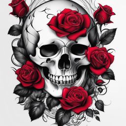 Tattoo rose and skull, Tattoos featuring roses alongside skull imagery. , color tattoo design, clean white background