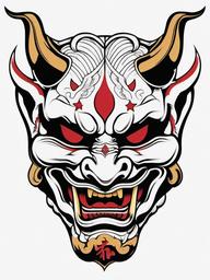 Japanese Traditional Tattoo Hannya Mask - Traditional Japanese tattoo featuring the expressive and iconic Hannya mask.  simple color tattoo,white background,minimal