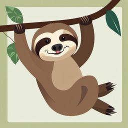 Sloth Clip Art - Relaxed sloth hanging from a branch,  color vector clipart, minimal style