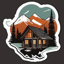 Mountain Cabin Sticker - Experience the rustic and tranquil charm of a mountain cabin with this cozy sticker, , sticker vector art, minimalist design