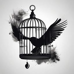 Cage And Bird Tattoo - Bird flying from cage  minimal tattoo design, white background