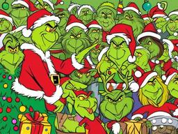 Grinch clipart - Grinch surrounded by Whos celebrating  