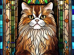 Stained Glass Persian Cat - Fluffy Persian cat with calm expression  