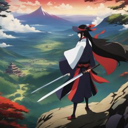 katanagatari - engages in epic sword duels on a mountaintop with a breathtaking view. 