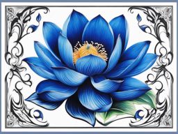 Blue lotus tattoos, Tattoos featuring the striking and exotic blue lotus flower.  vivid colors, white background, tattoo design